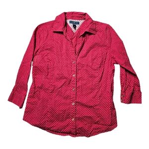 Karen Scott Red & White  Polka Dot 3/4 Sleeve Button Up size Medium